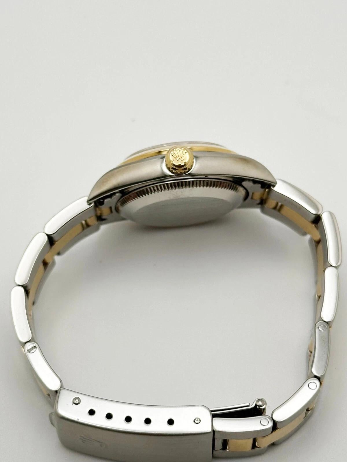 Rolex Ladies Oyster Perpetual 76183 Black Dial 18K Yellow Gold Stainless Steel For Sale 3