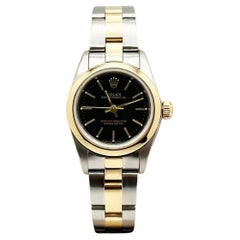 Rolex Ladies Oyster Perpetual 76183 Black Dial 18K Yellow Gold Stainless Steel