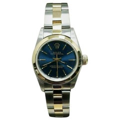 Rolex Ladies Oyster Perpetual 76183 Blue Dial 18 Karat Gold and Stainless Steel