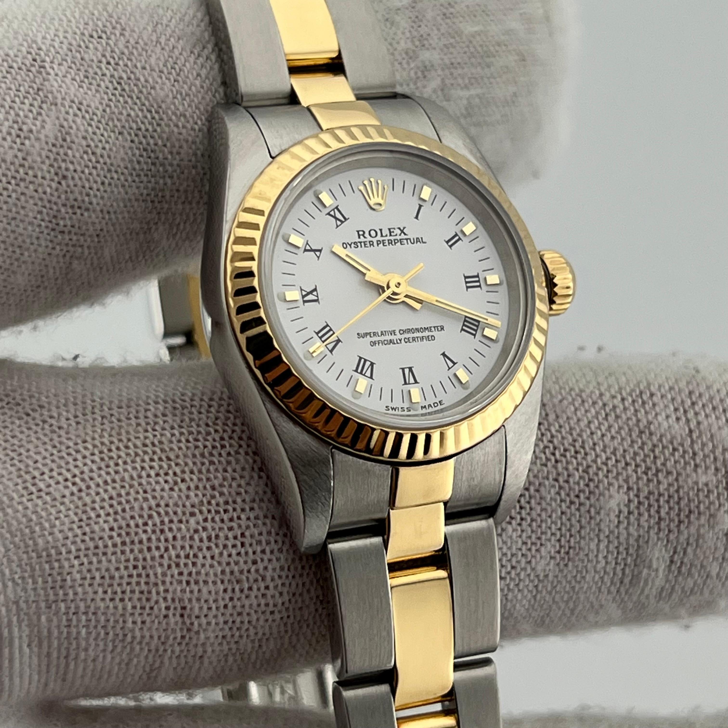 Rolex Damen Oyster Perpetual 76193 Weißes Zifferblatt 18K Gelbgold Edelstahl 3
