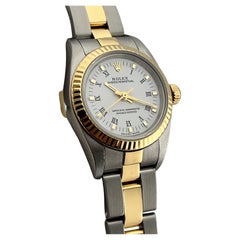 Rolex Damen Oyster Perpetual 76193 Weißes Zifferblatt 18K Gelbgold Edelstahl
