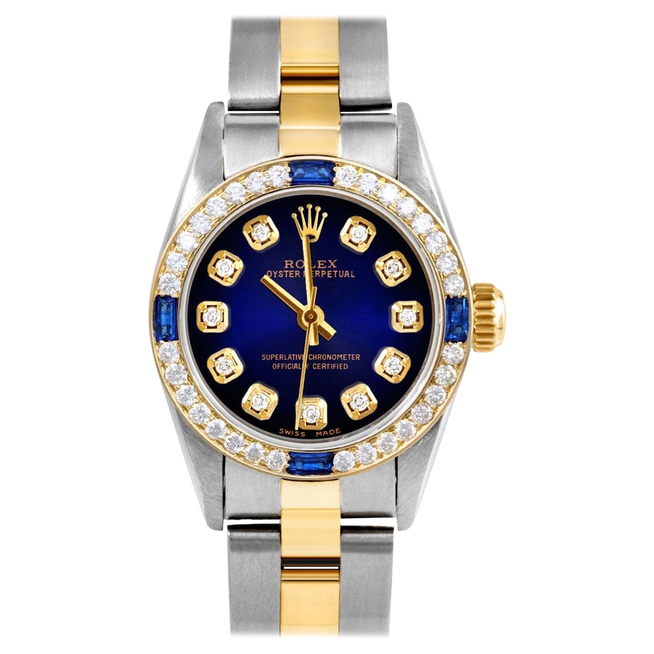 Rolex Damen Oyster Perpetual Blue Vignette Diamant Zifferblatt Saphir Diamant Lünette
