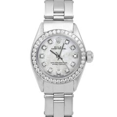 Rolex Ladies Oyster Perpetual Mother of Pearl Diamond Dial Diamond Bezel Watch