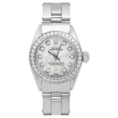 Rolex Ladies Oyster Perpetual Mother of Pearl Diamond Dial Diamond Bezel Watch