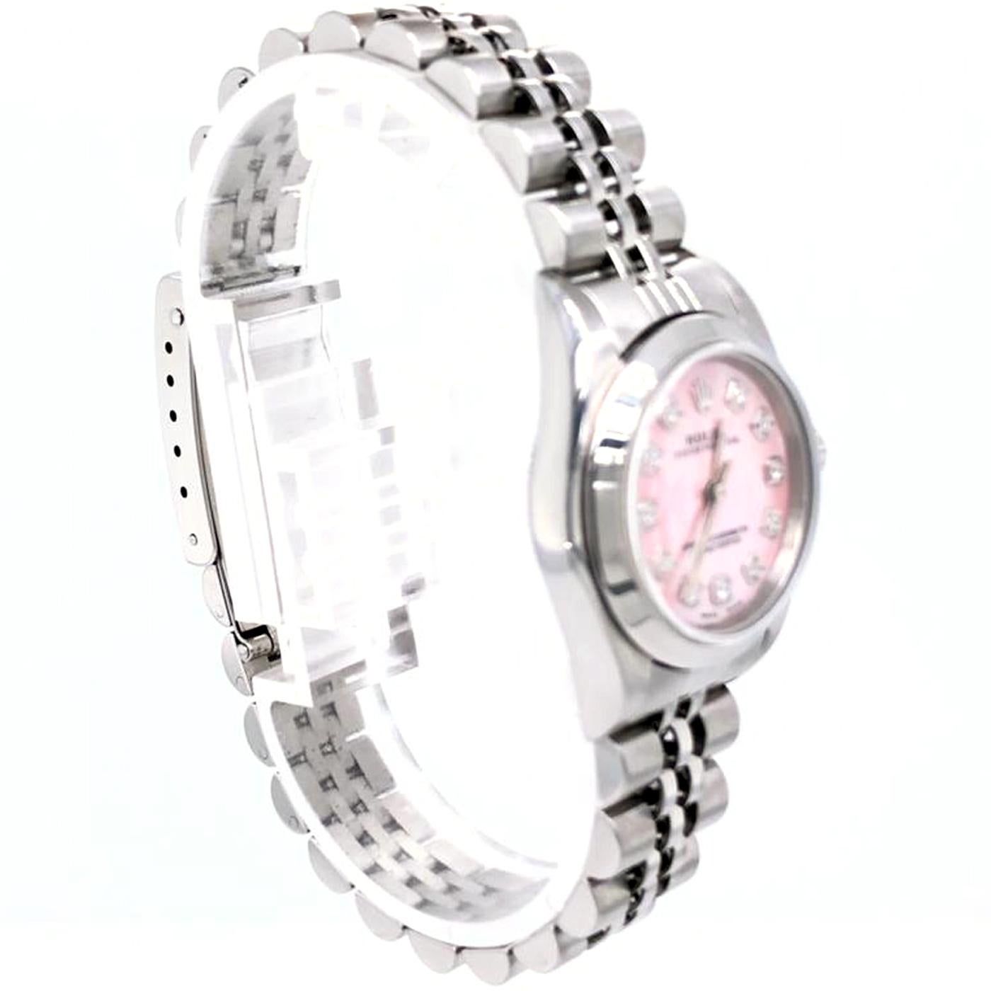 Rolex Ladies Oyster Perpetual Mother of Pearls Diamond Pink Dial Watch 76080 1