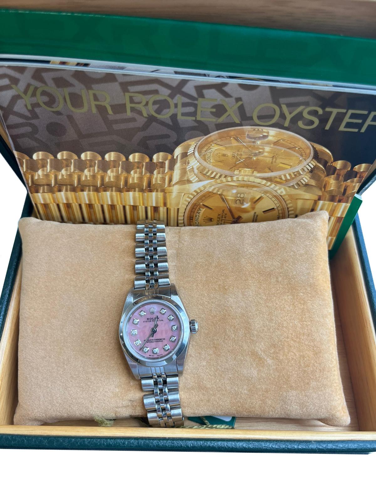 Rolex Ladies Oyster Perpetual Mother of Pearls Diamond Pink Dial Watch 76080 5
