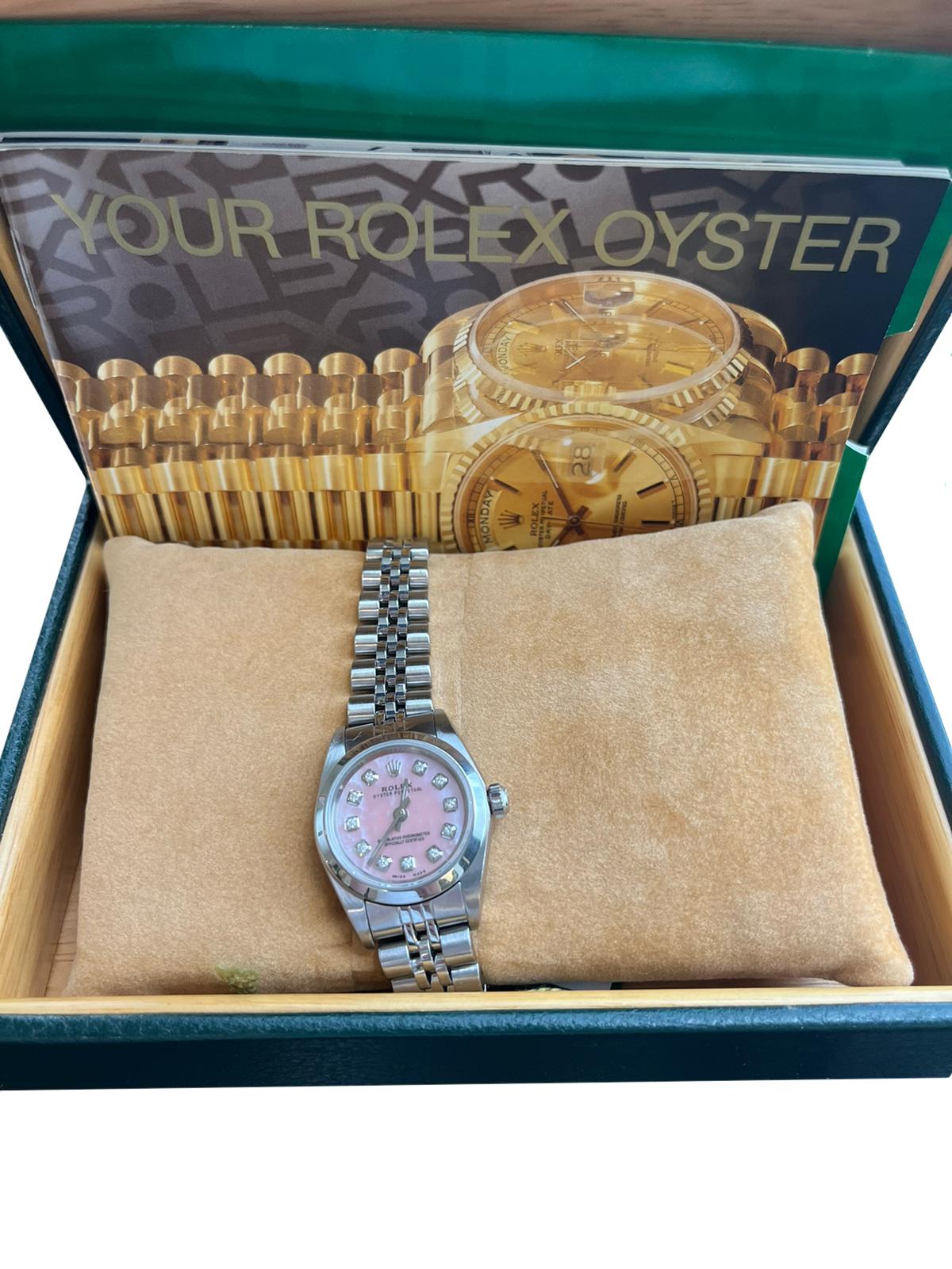 Rolex Ladies Oyster Perpetual Mother of Pearls Diamond Pink Dial Watch 76080 6