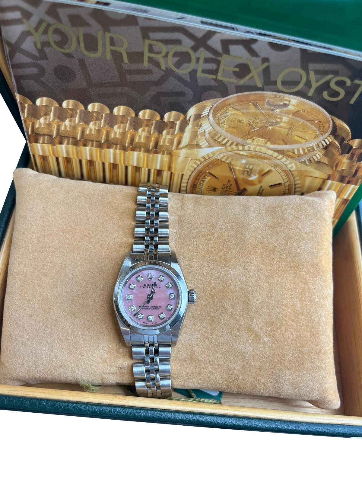 Rolex Ladies Oyster Perpetual Mother of Pearls Diamond Pink Dial Watch 76080 7