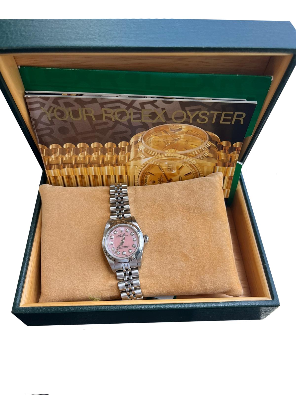 Rolex Ladies Oyster Perpetual Mother of Pearls Diamond Pink Dial Watch 76080 8
