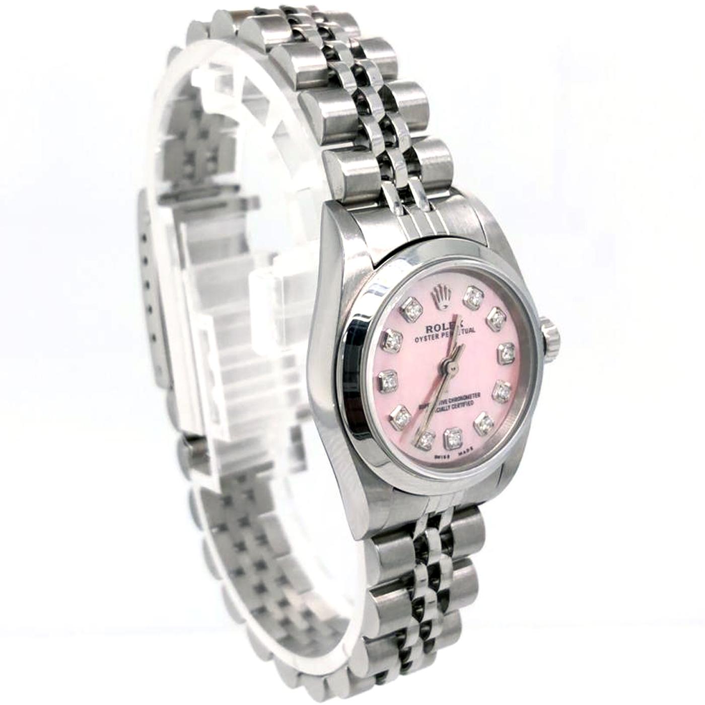 Women's Rolex Ladies Oyster Perpetual Mother of Pearls Diamond Pink Dial Watch 76080
