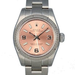Rolex Ladies Oyster Perpetual Pink Dial Steel 18 Karat White Gold Fluted Bezel
