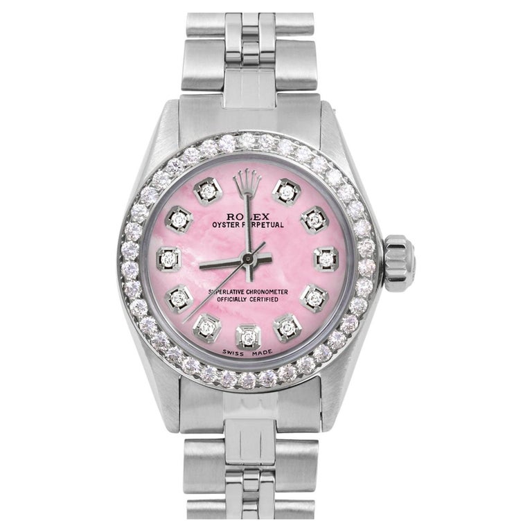Rolex Ladies Oyster Perpetual Pink MOP Diamond Dial Diamond Bezel Jubilee  Watch at 1stDibs