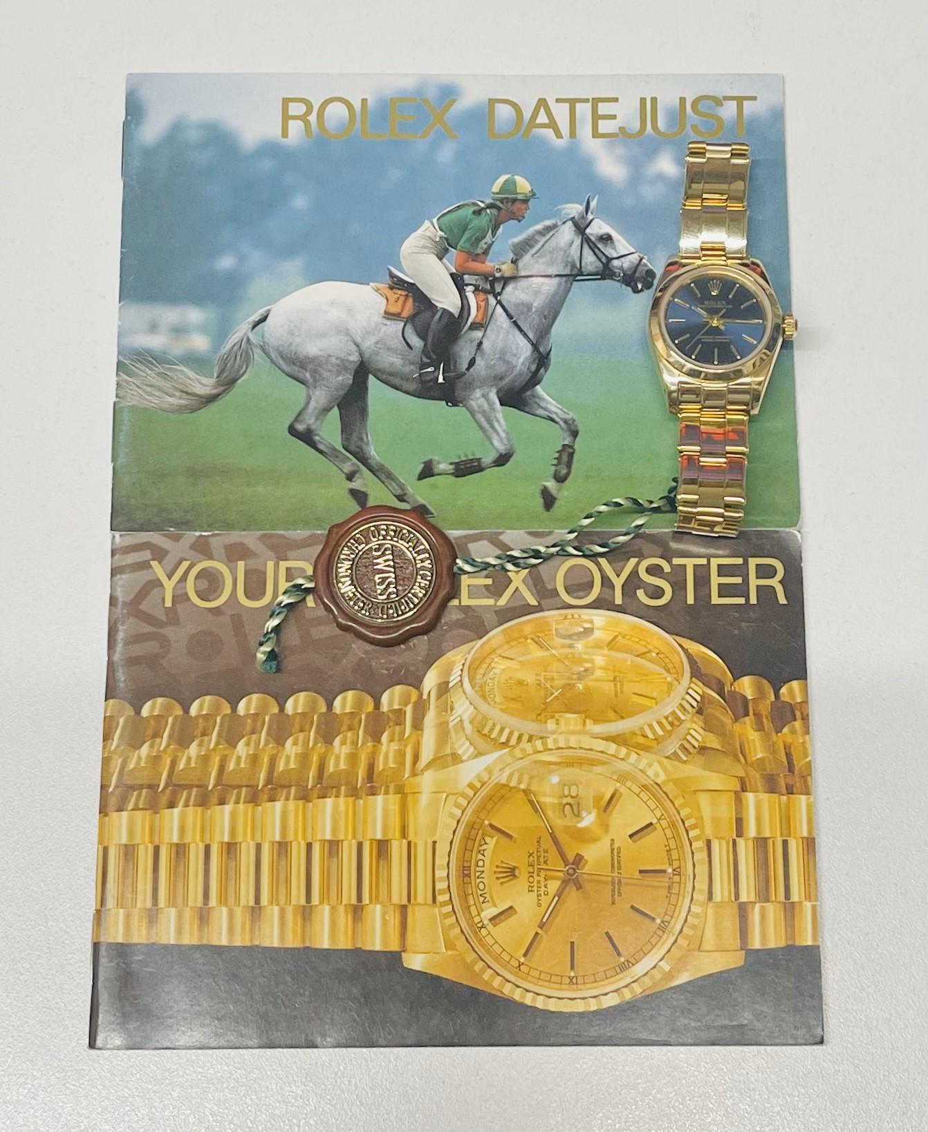 Rolex Damen Oyster Perpetual Armbanduhr aus massivem Gelbgold mit Saphirblauem Zifferblatt im Angebot 9