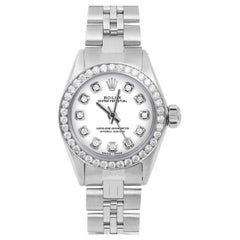 Rolex Ladies Oyster Perpetual White Diamond Dial Diamond Bezel Jubilee Watch