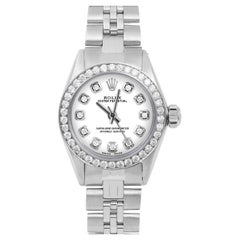 Rolex Ladies Oyster Perpetual White Diamond Dial Diamond Bezel Jubilee Watch