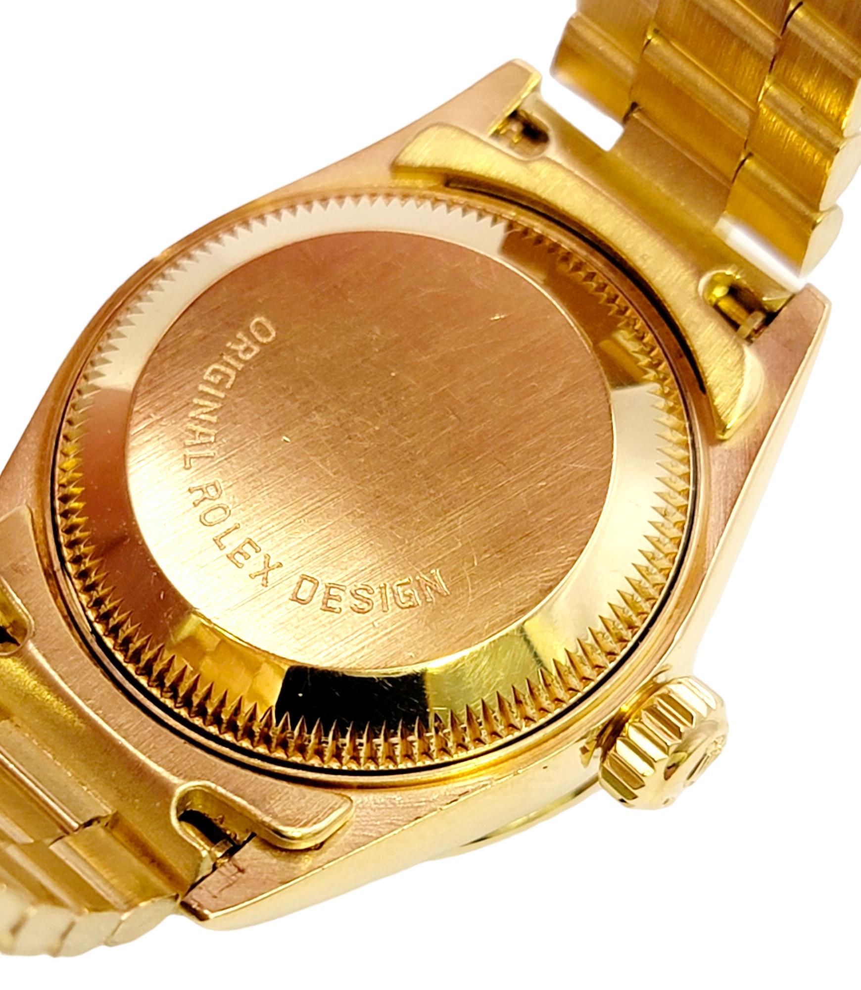 Rolex Ladies Oyster President Datejust Watch Factory Diamond Bezel 18 Karat Gold For Sale 1