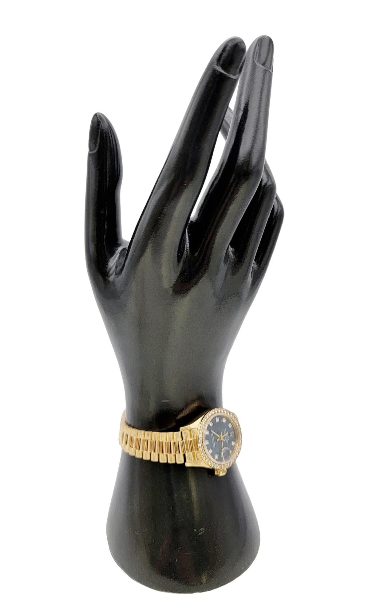 Rolex Ladies Oyster President Datejust Watch Factory Diamond Bezel 18 Karat Gold For Sale 5