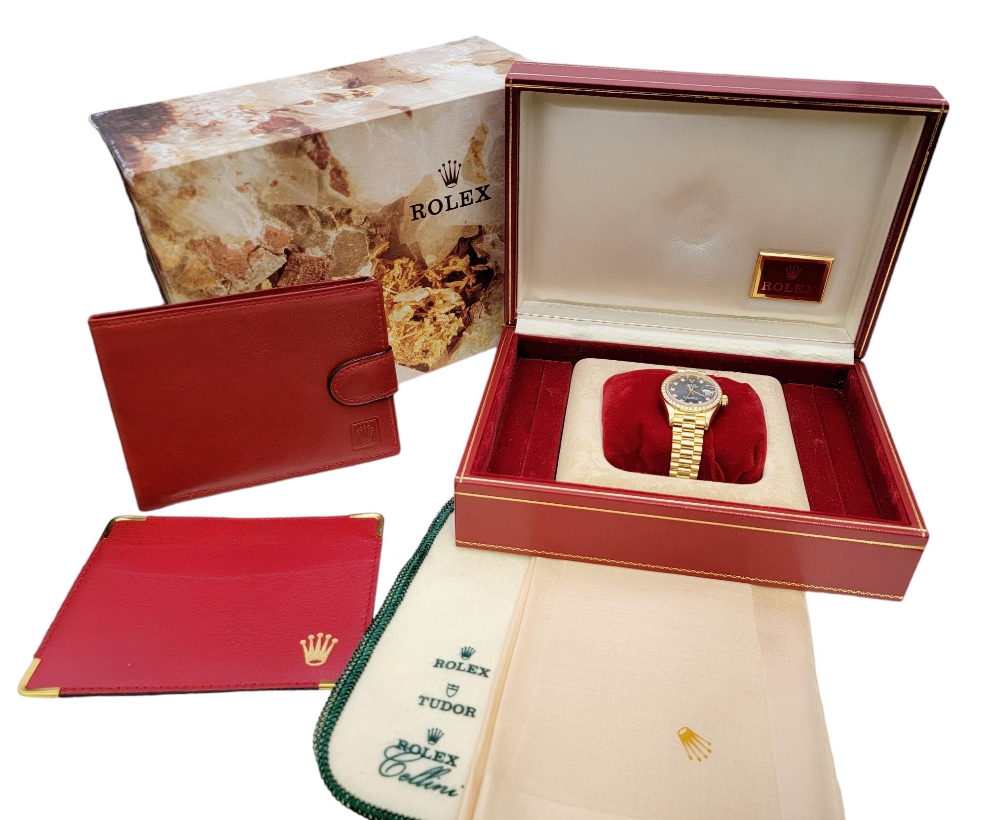 Rolex Ladies Oyster President Datejust Watch Factory Diamond Bezel 18 Karat Gold For Sale 7