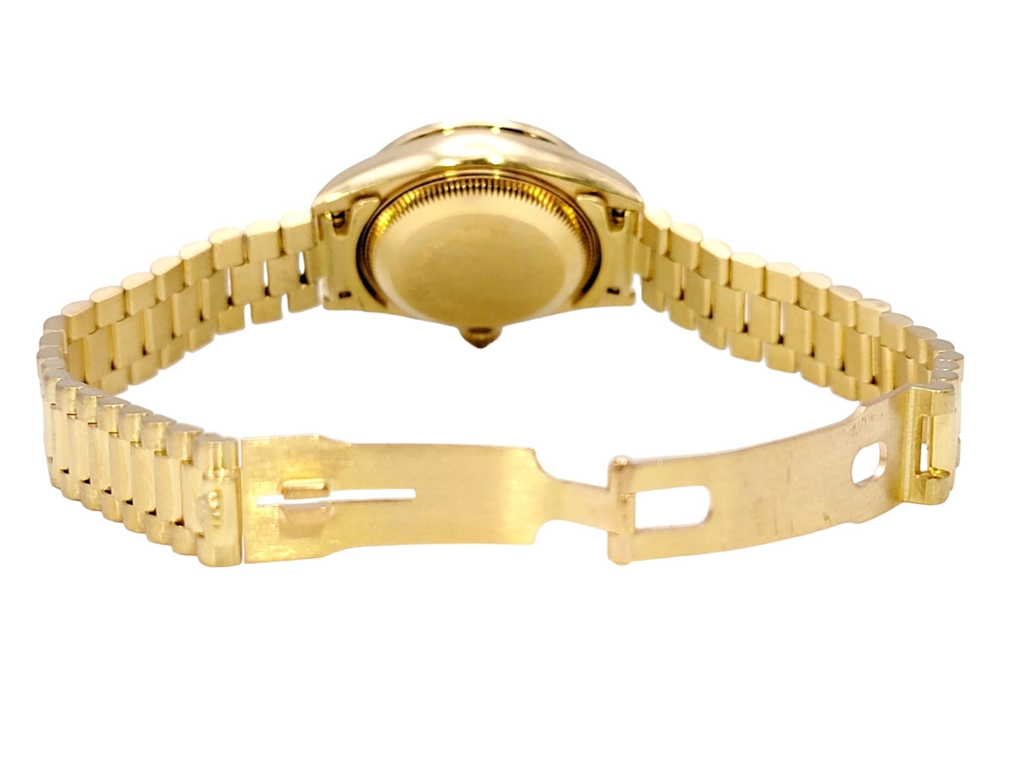 Women's Rolex Ladies Oyster President Datejust Watch Factory Diamond Bezel 18 Karat Gold For Sale