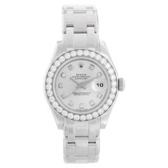 Rolex Ladies Pearlmaster 18k White Gold Watch 80299 Silver Diamond Dial