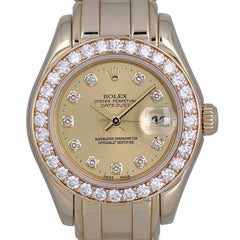 Rolex Ladies Yellow Gold Diamond Pearlmaster Champagne Dial Automatic Wristwatch