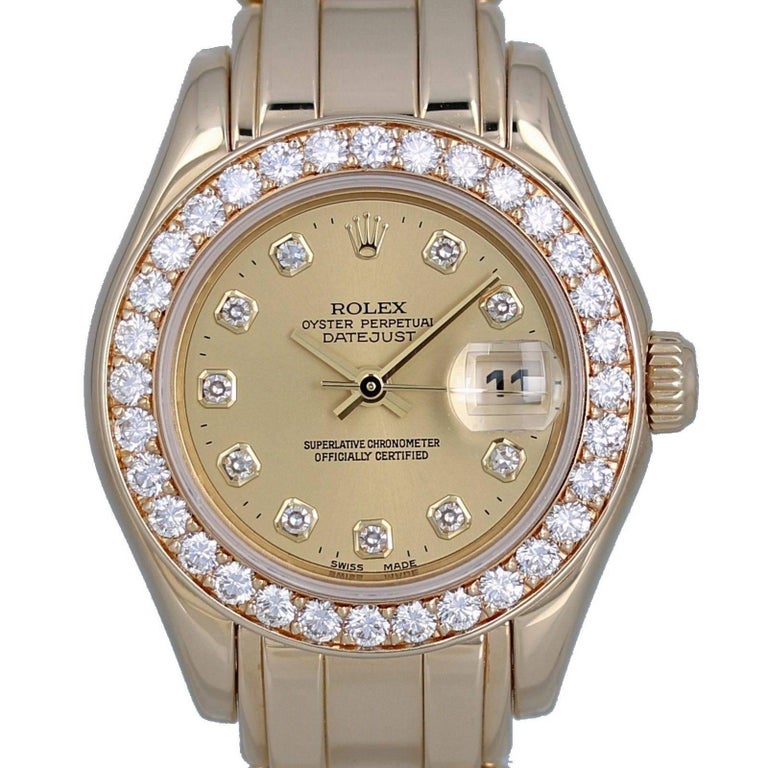 Rolex Ladies Yellow Gold Diamond Pearlmaster Champagne Dial Automatic ...