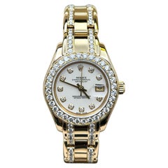 Rolex Ladies Pearlmaster 69298 29mm Siberite Diamond Dial Bezel Band 18K Gold