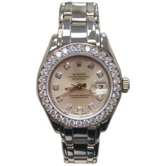 Rolex Ladies Pearlmaster 69299 29mm Diamond Dial Diamond Bezel 18K White Gold