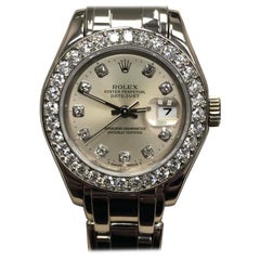 Rolex Montre Pearlmaster 69299 pour femme avec cadran et lunette d'origine en or 18 carats et diamants