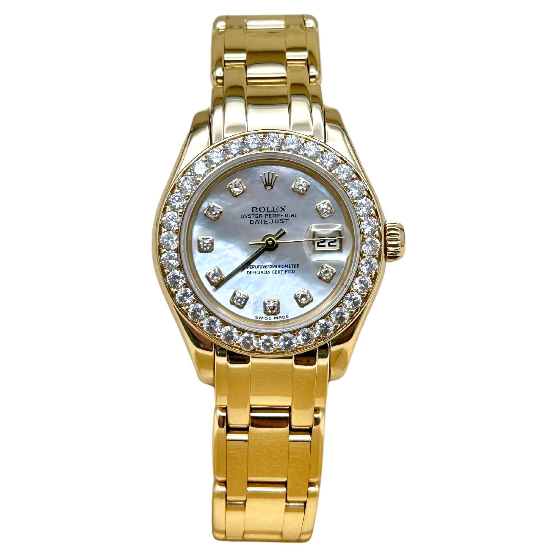 Rolex Damen Pearlmaster 80298 29mm MOP Diamant Zifferblatt Diamant Lünette 18K Gold im Angebot
