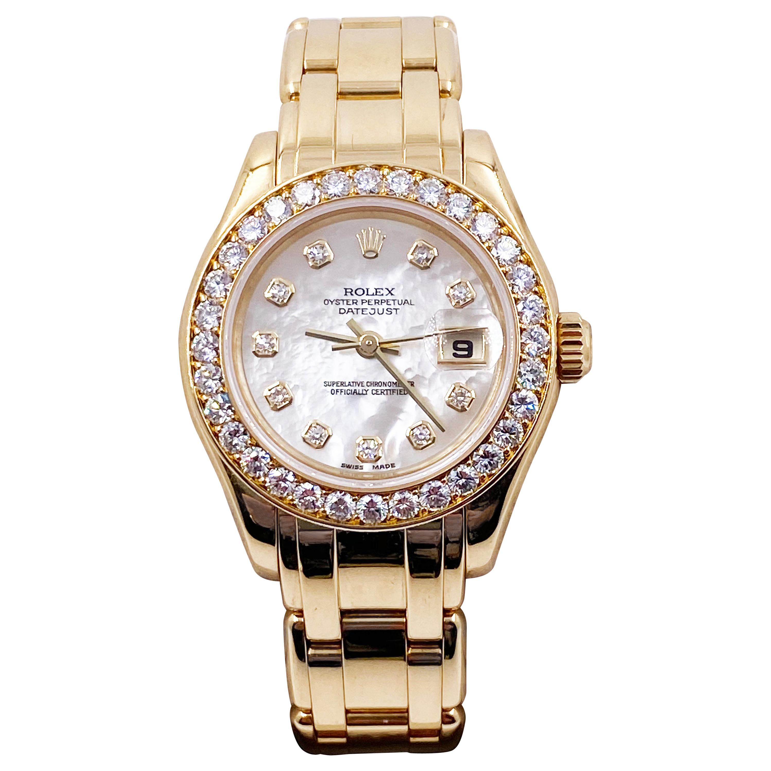 Rolex Ladies Pearlmaster 80298 MOP Diamond Dial & Bezel 18 Karat Gold Box Paper