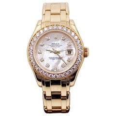 Rolex Damen Pearlmaster 80298 MOP Diamond Dial & Lünette 18 Karat Gold Box Papier