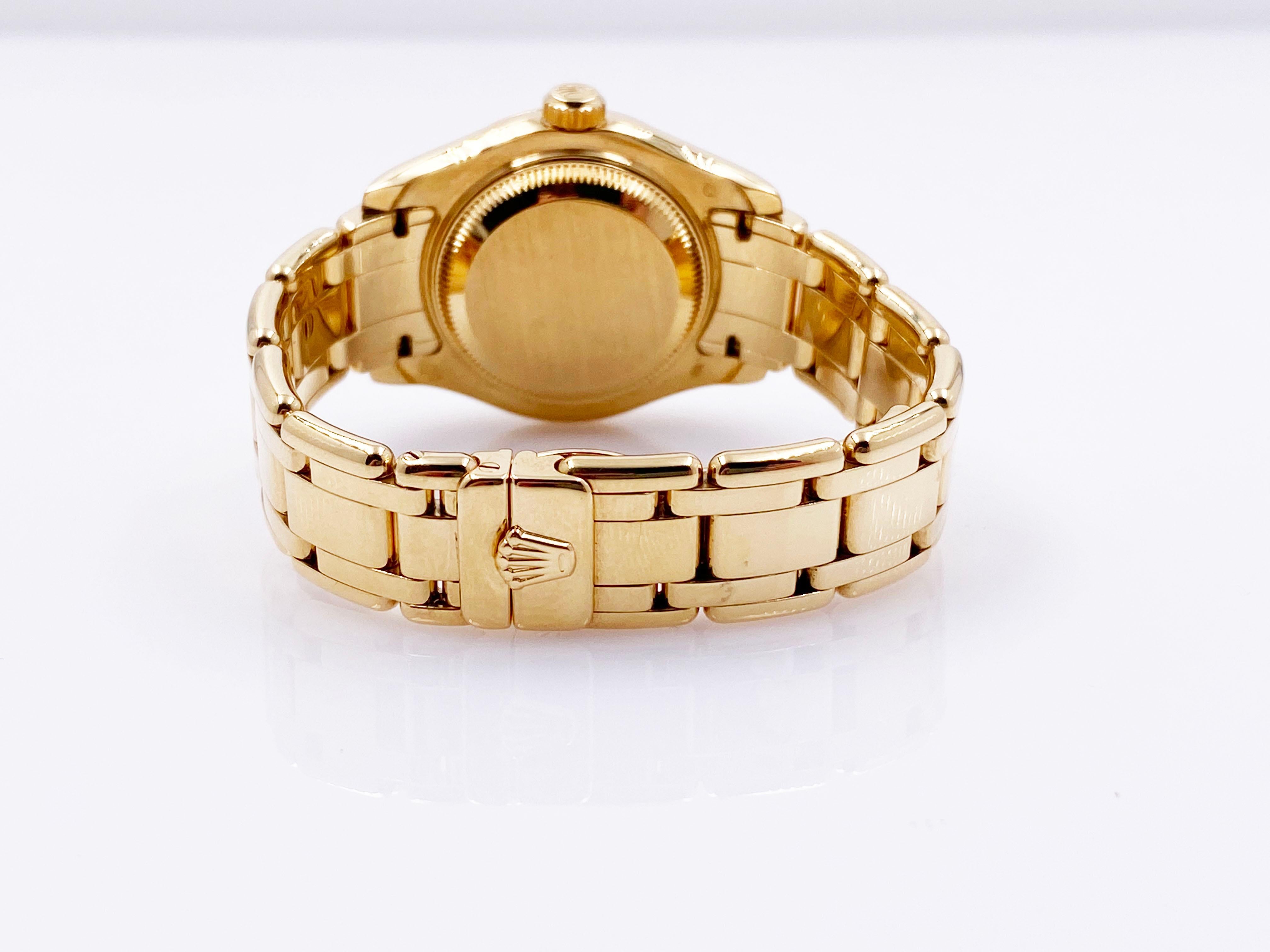 Women's Rolex Ladies Pearlmaster 80298 MOP Diamond Dial & Bezel 18 Karat Gold Box Paper