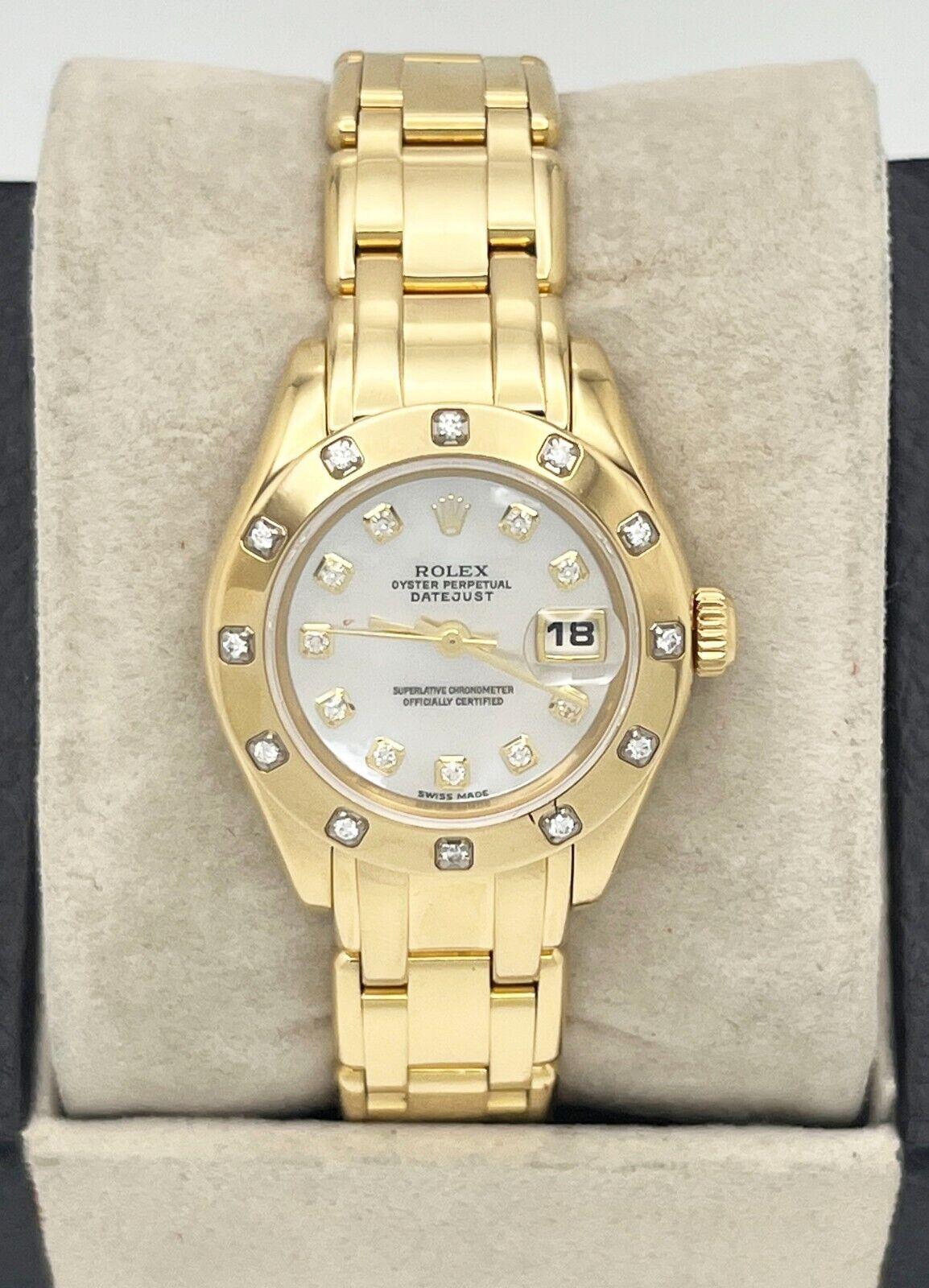 Rolex Damen Perlenmaster 80318 18K Gelbgold MOP Diamant-Zifferblatt Diamant-Lünette im Angebot 3