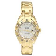 Rolex Ladies Pearlmaster 80318 18K Yellow Gold MOP Diamond Dial Diamond Bezel