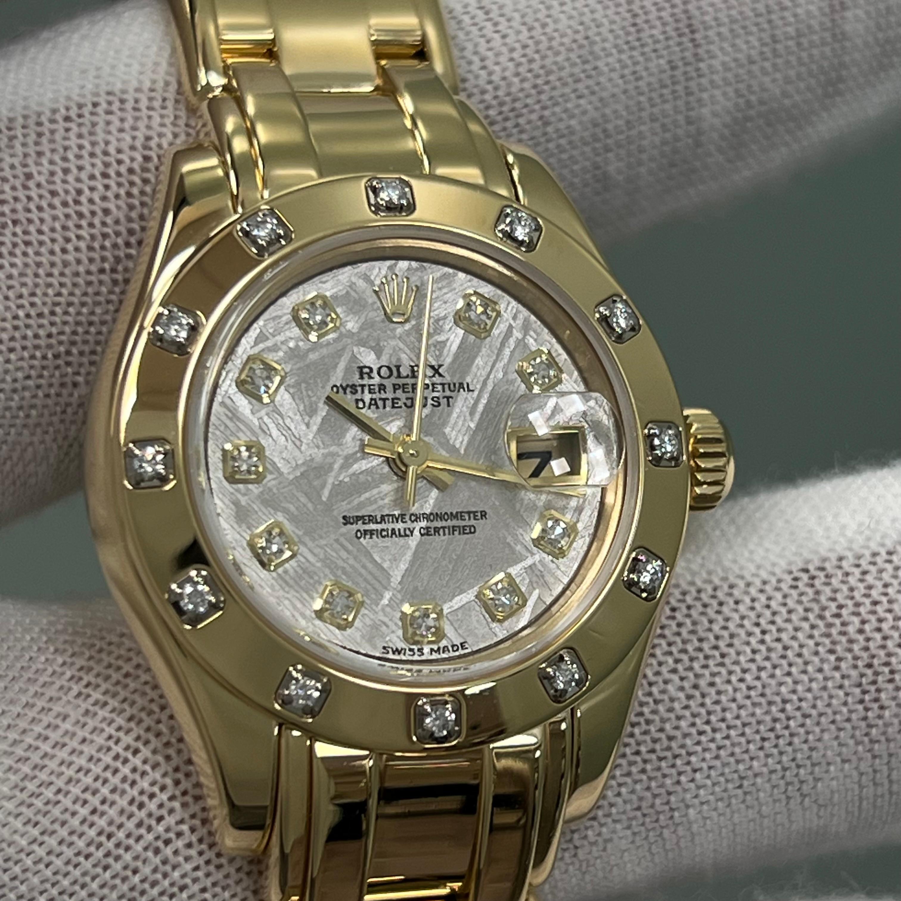 Rolex Ladies Pearlmaster 80318 Factory Meteorite Diamond Dial Bezel 18K Gold 10