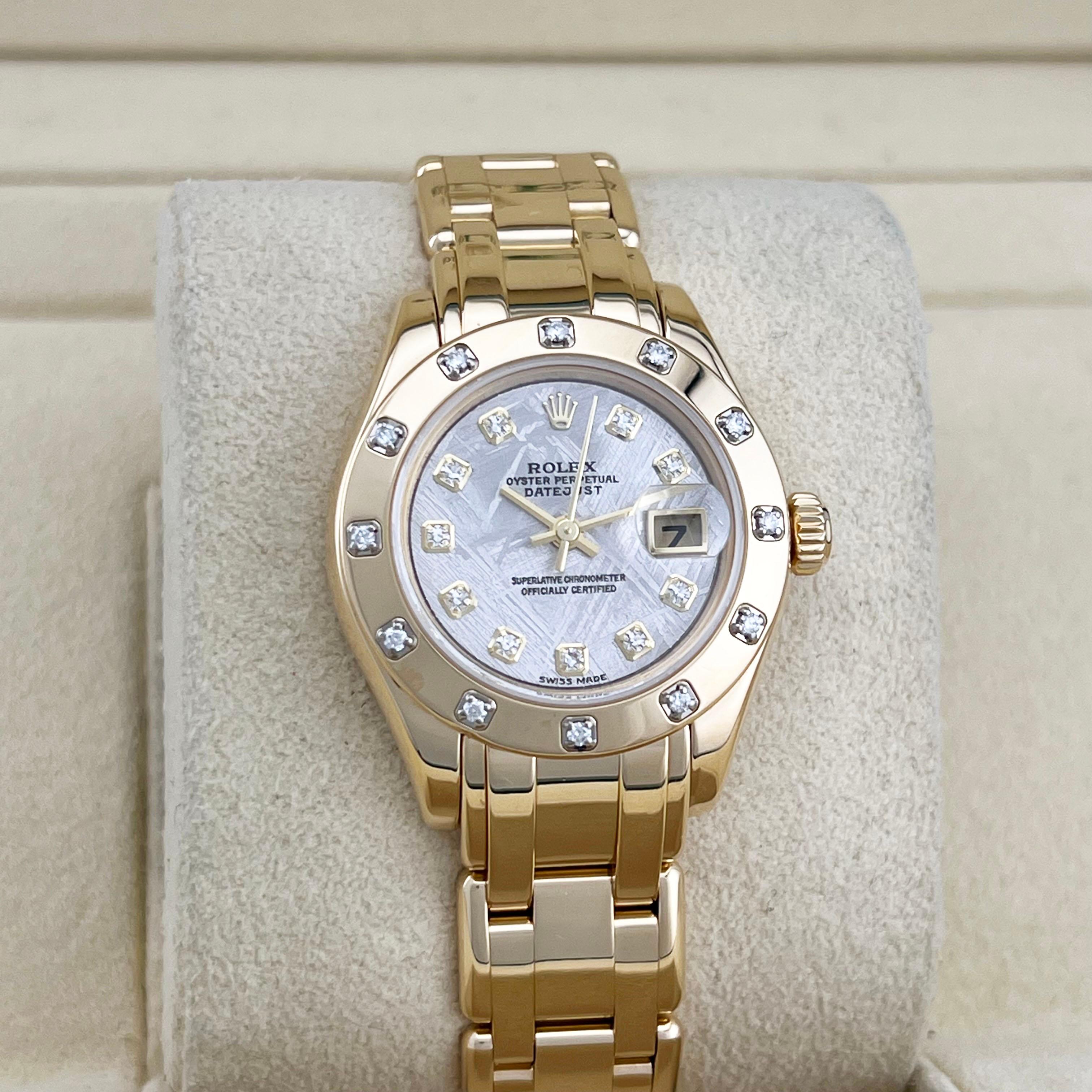 Women's Rolex Ladies Pearlmaster 80318 Factory Meteorite Diamond Dial Bezel 18K Gold