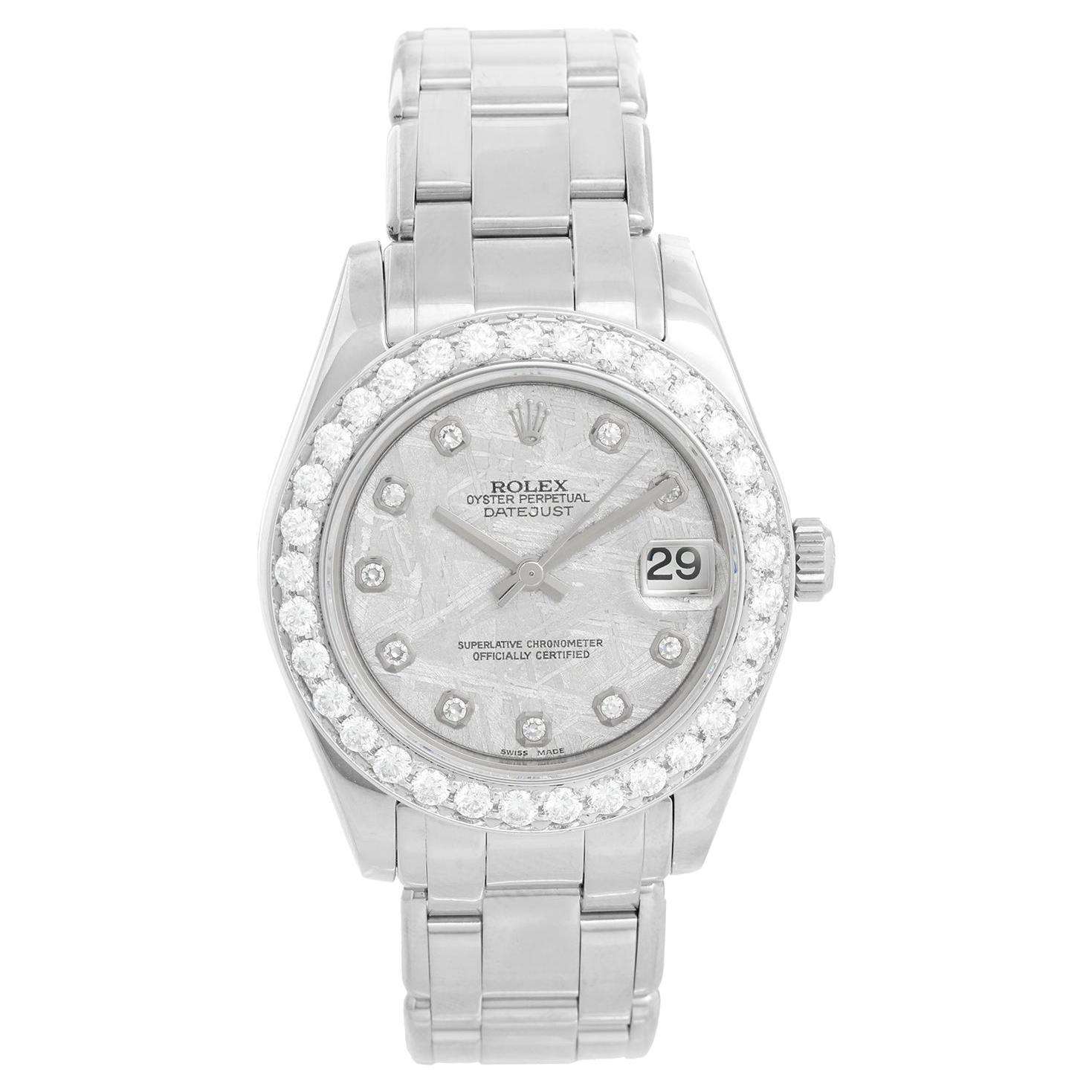 Rolex Ladies Pearlmaster Midsize White Gold Watch 81209 For Sale