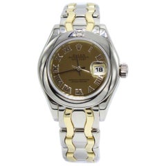 Rolex Montre Pearmaster en or jaune et blanc 18 carats avec diamants sur lunette, pour femmes 69329