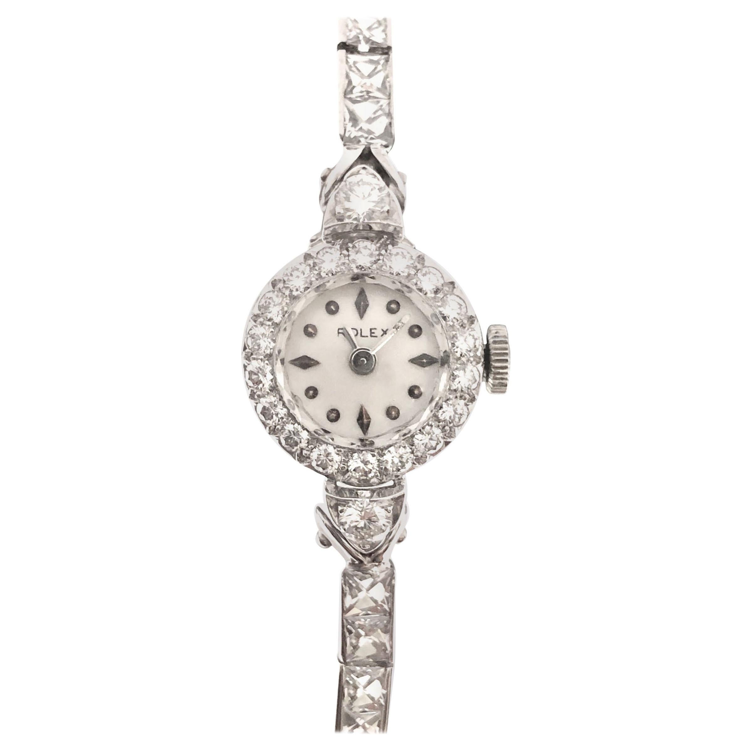 Rolex Ladies Platinum and French Cut Diamonds Bracelet Wristwatch