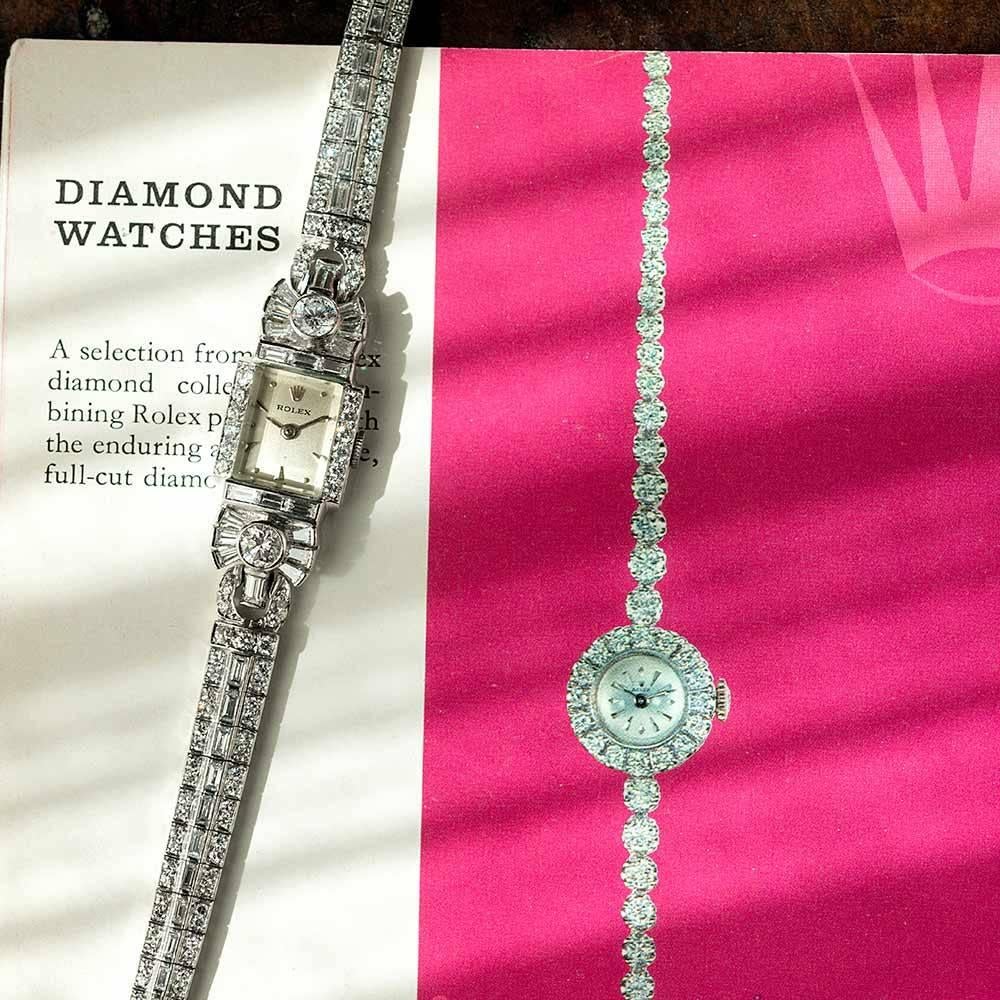 Rolex Ladies platinum Diamond “High Jewelry” manual Wristwatch, 1950s 1