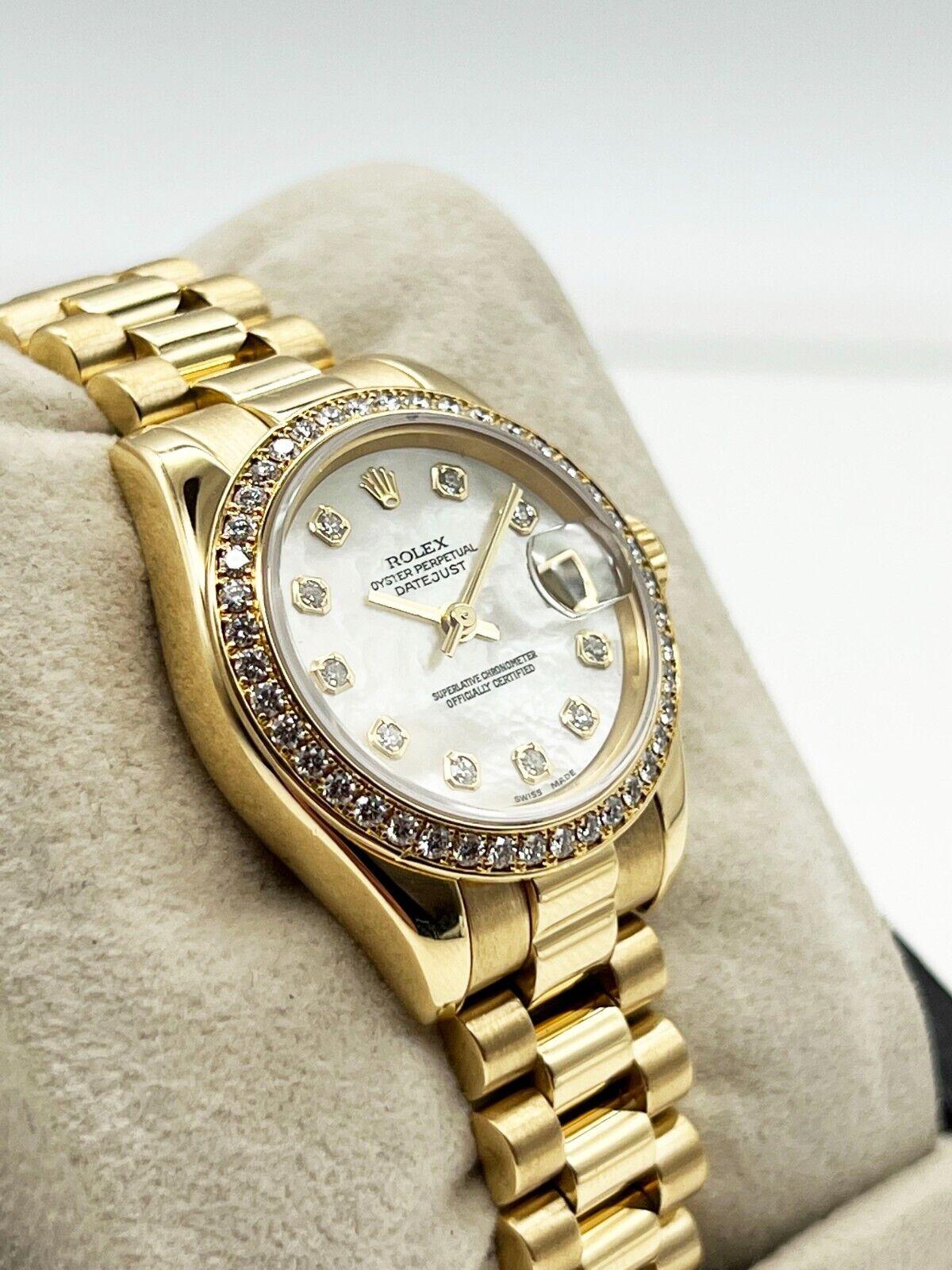 Rolex Damen President 179138 Original MOP Diamant-Zifferblatt Diamant-Lünette 18K Gold im Zustand „Gut“ in San Diego, CA
