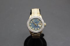 Rolex Ladies President 18 Karat Gold 6917 Blue MOP Diamond Dial Diamond Bezel