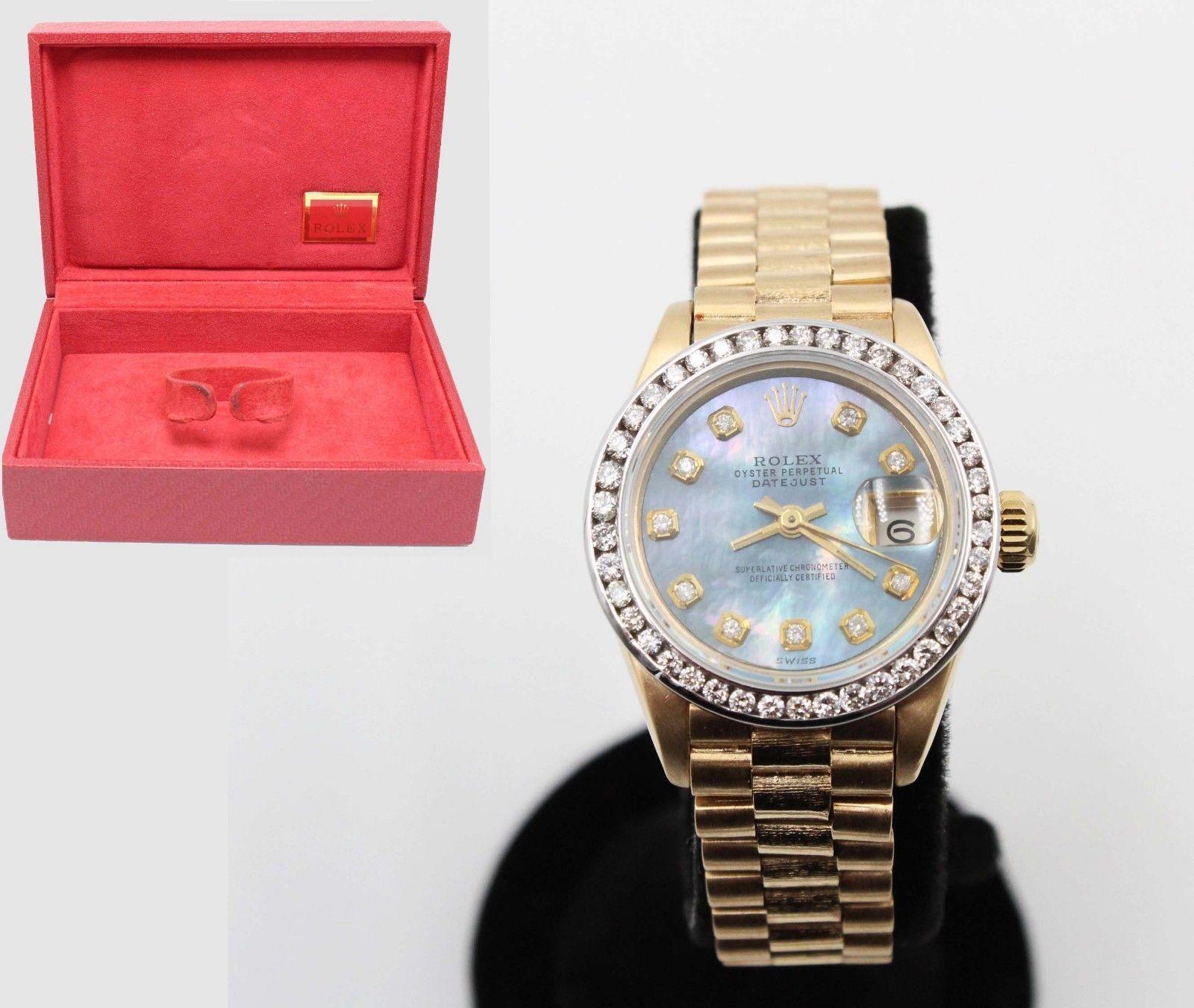 Rolex Ladies President 18 Karat Gold 6917 Blue MOP Diamond Dial Diamond Bezel 2