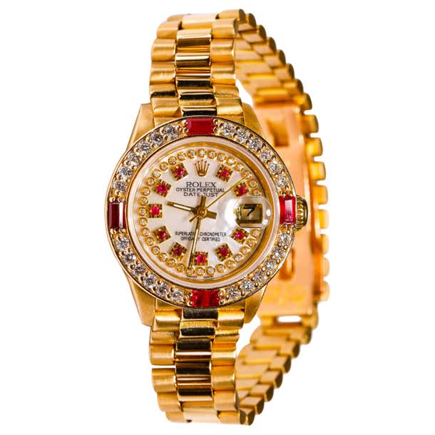 Rolex Ladies President 18 Karat Gold Ruby Watch Mother of Pearl Diamond ...