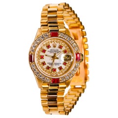 Rolex Ladies President 18 Karat Gold Ruby Watch Mother of Pearl Diamond Dial