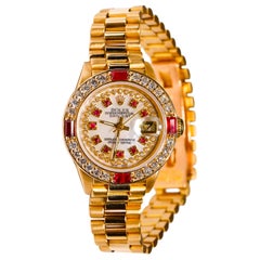 Used Rolex Ladies President 18 Karat Gold Ruby Watch Mother of Pearl Diamond Dial