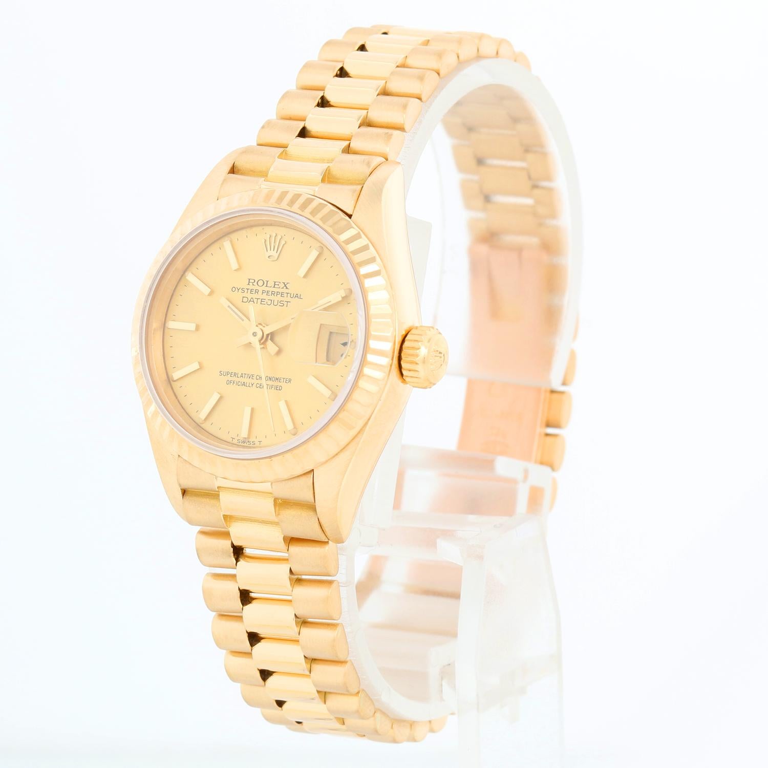 Reloj Rolex President para señora, oro amarillo de 18 quilates 69178 - De cuerda automática, 29 rubíes, fecha Quickset, cristal de zafiro. Caja de oro amarillo de 18 quilates con bisel estriado (26 mm de diámetro). Esfera de color champán con