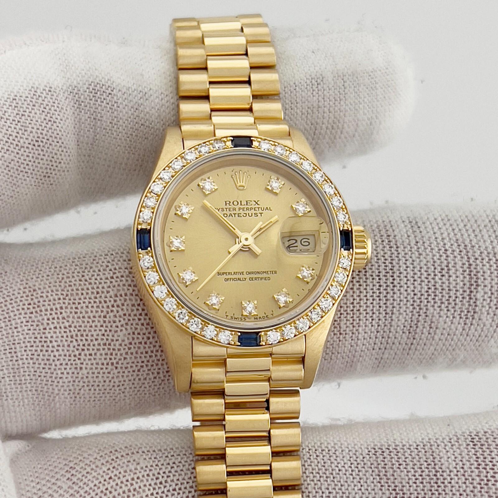 Rolex Ladies President 69088 Fabrik Saphir Diamant Lünette und Zifferblatt 18K Gold im Angebot 1