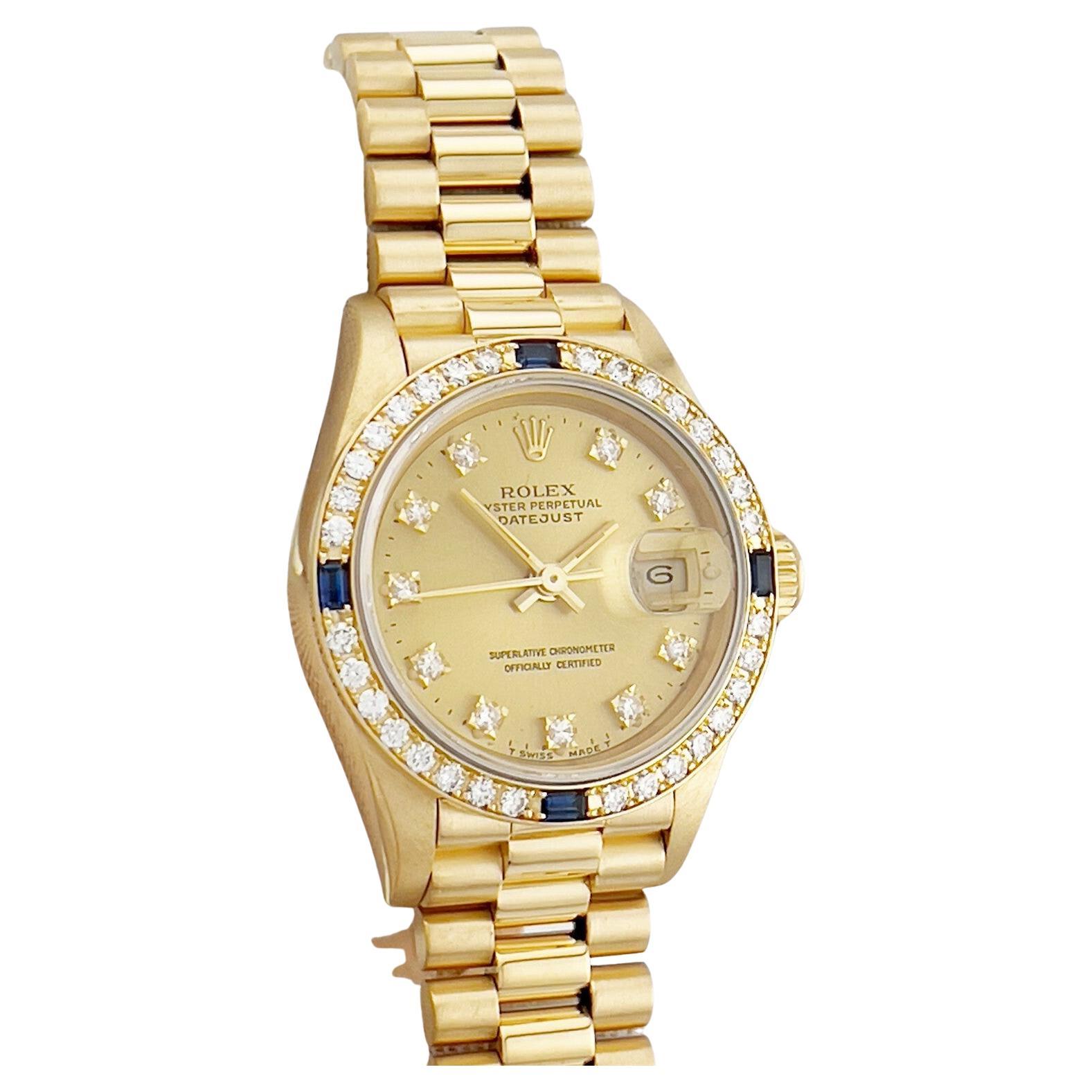Rolex Ladies President 69088 Fabrik Saphir Diamant Lünette und Zifferblatt 18K Gold im Angebot